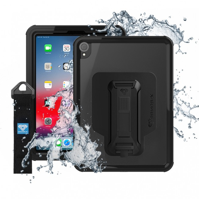 ARMOR-X - IP68 Waterproof Case with Hand Strap for 11-inch iPad Pro ( 1st ) [ Black ] - Black