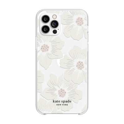 kate spade new york - Protective Hardshell Case for iPhone 12/12 Pro - Hollyhock Floral Clear/Cream with Stones