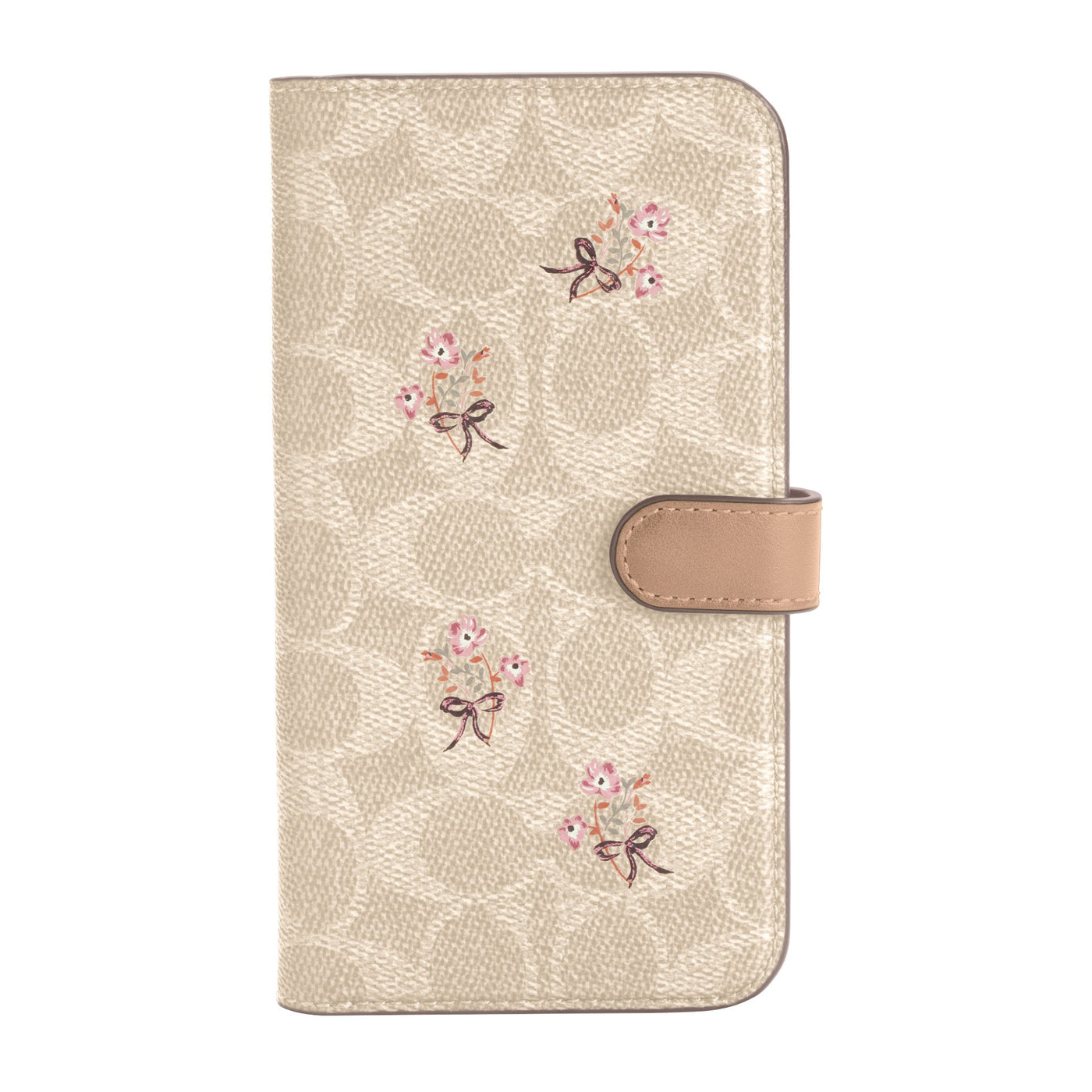 Coach - Folio Case for iPhone 12 ProMax - Floral Bow Signature C Sand&Multi Printed&Glitter Accents