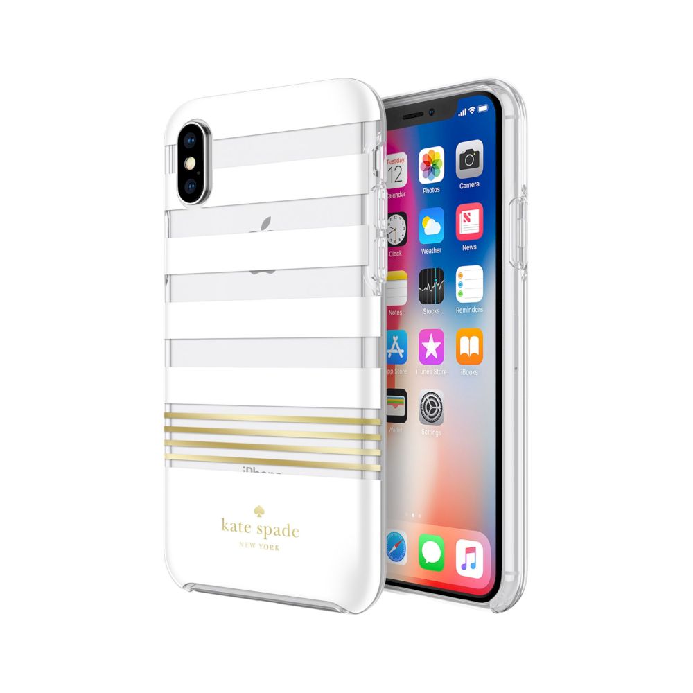 kate spade new york - Protective Hardshell Case (1-PC Co-Mold) for iPhone XS/X - Stripe 2 White/Gold