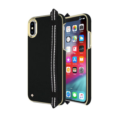 kate spade new york - Wrap Strap Case For iPhone XS & iPhone X - Scallop Black Saffiano/Gold Saffiano Scallop Strap
