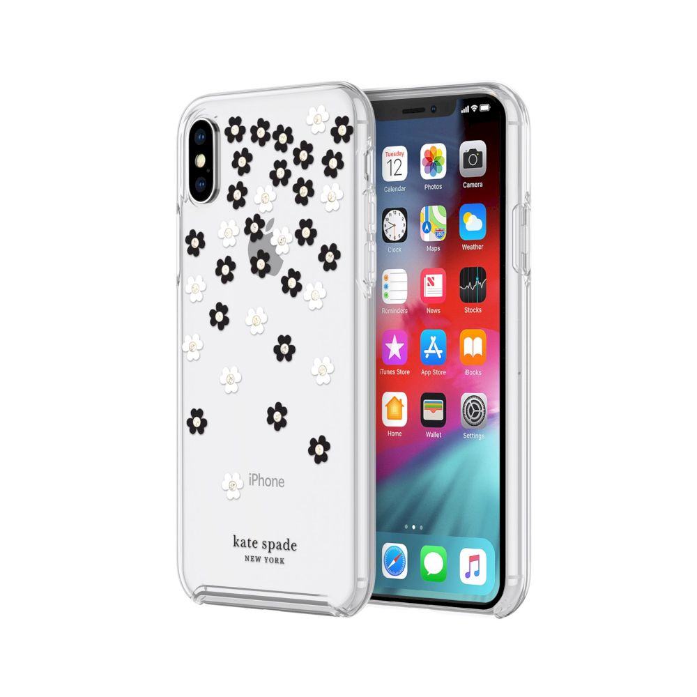 kate spade new york - Protective Hardshell Case (1-PC Co-Mold) for iPhone XS Max - Scattered Flowers Black/White/Gold Gems/Clear