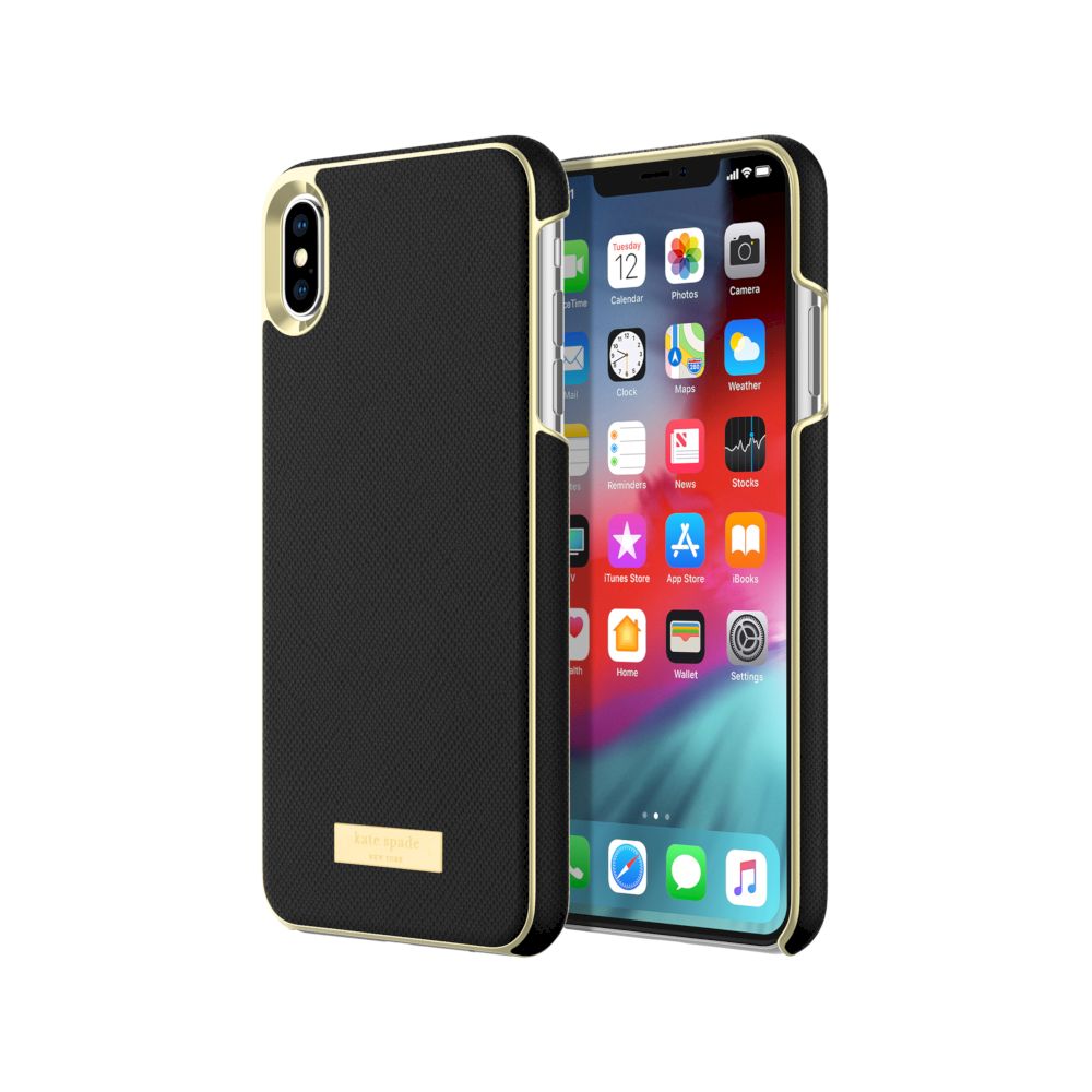 kate spade new york - Wrap Case For iPhone XS Max - Saffiano Black/Gold Logo Plate