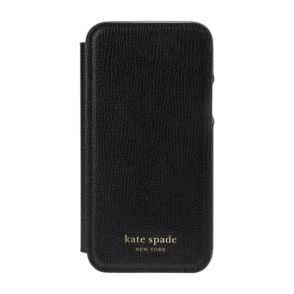 kate spade new york - Folio Case for iPhone 12/12 Pro - Black Crumbs/Black PC/Gold Sticker Logo