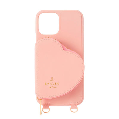 iPhone12/12Pro - LANVIN en Bleu(ランバン オン ブルー) - WRAP CASE POCKET SIMPLE HEART WITH PEARL TYPE NECK STRAP ストラップ - Sweet Pink