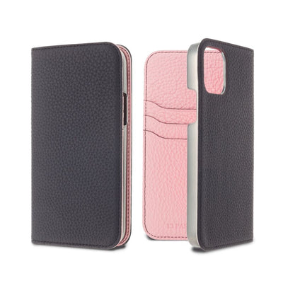 LORNA PASSONI - German Shrunken Calf Folio Case for iPhone 11 Pro - Black x Pink