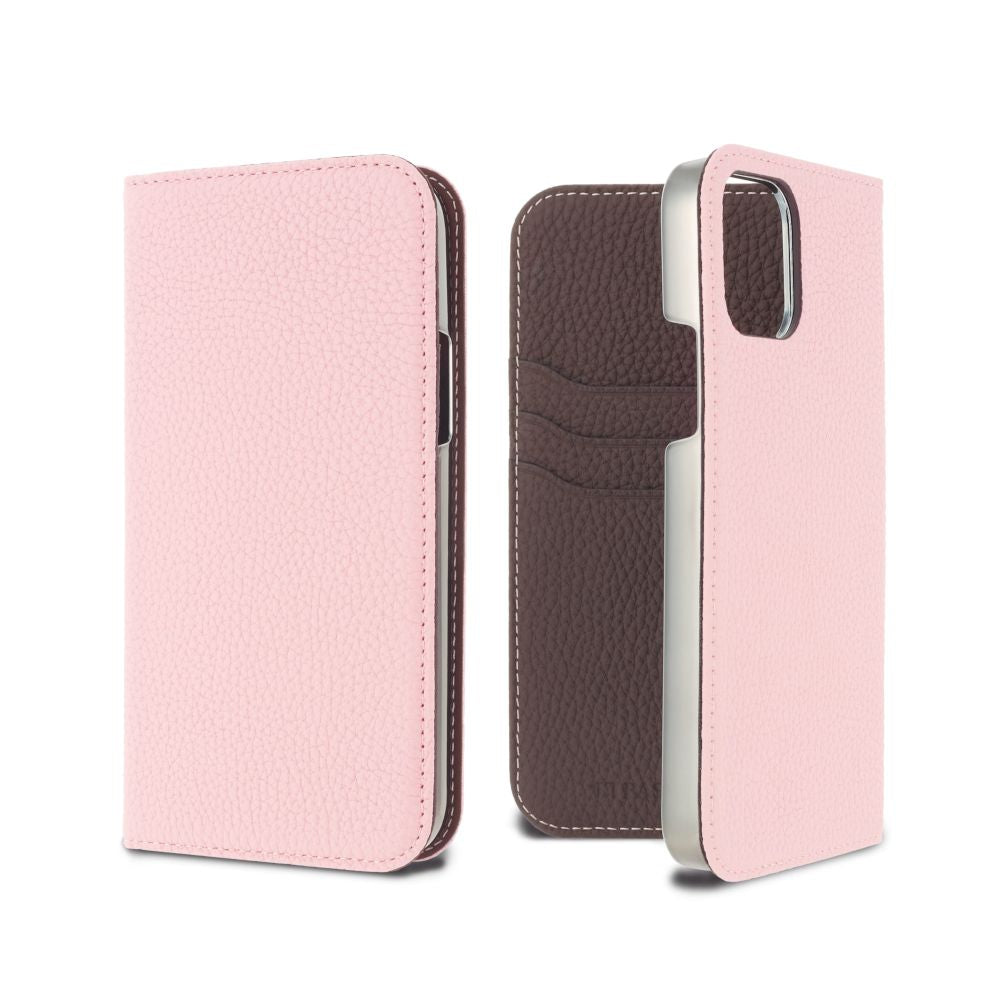 LORNA PASSONI - German Shrunken Calf Folio Case for iPhone 12 mini - Pink x Dark Brown