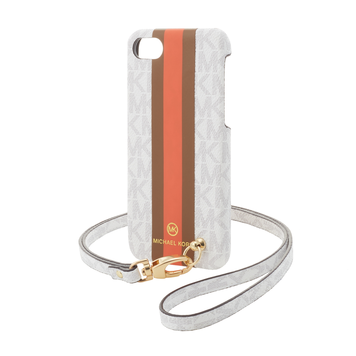 MICHAEL KORS - Slim Wrap Case Stripe with Neck Strap - for iPhone SE 第2世代 - Bright White