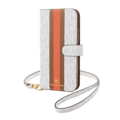 MICHAEL KORS - Folio Case Stripe with Neck Strap - Magsafe for iPhone 12 mini - Bright White