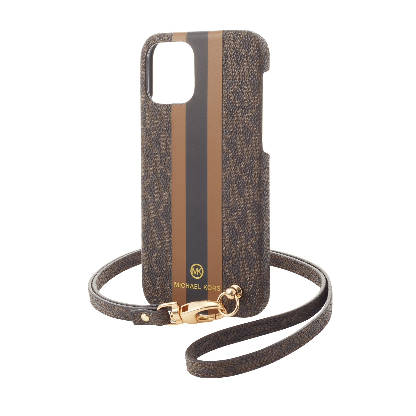MICHAEL KORS - Slim Wrap Case Stripe with Neck Strap - Magsafe for iPhone 12 Pro Max - Brown