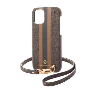 MICHAEL KORS - Slim Wrap Case Stripe with Neck Strap - Magsafe for iPhone 12 mini - Brown