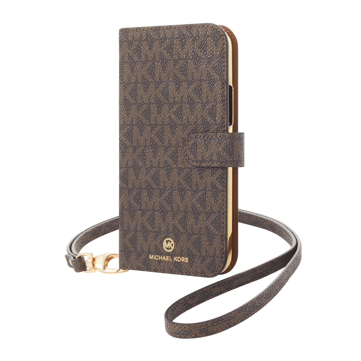MICHAEL KORS - Folio Case Signature with Neck Strap - Magsafe for iPhone 12 mini - Brown