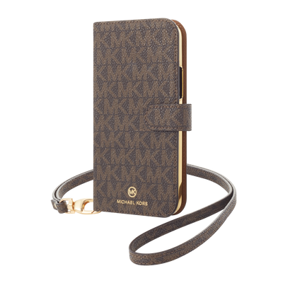 MICHAEL KORS - Folio Case Signature with Neck Strap - Magsafe for iPhone 12 mini - Brown