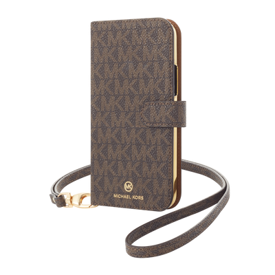 MICHAEL KORS - Folio Case Signature with Neck Strap - Magsafe for iPhone 12 Pro Max - Brown